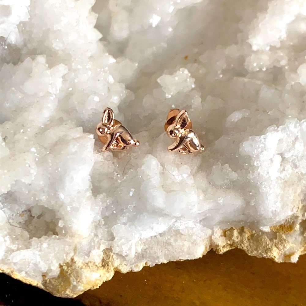 Dainty bunny stud earrings rose gold color